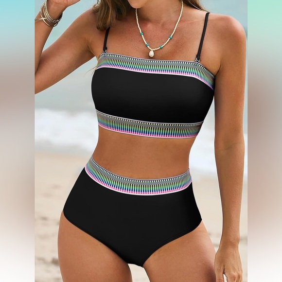 2/$35 NWOT Pink Queen- Black Neon Trim Bikini set- Med - Picture 3 of 7